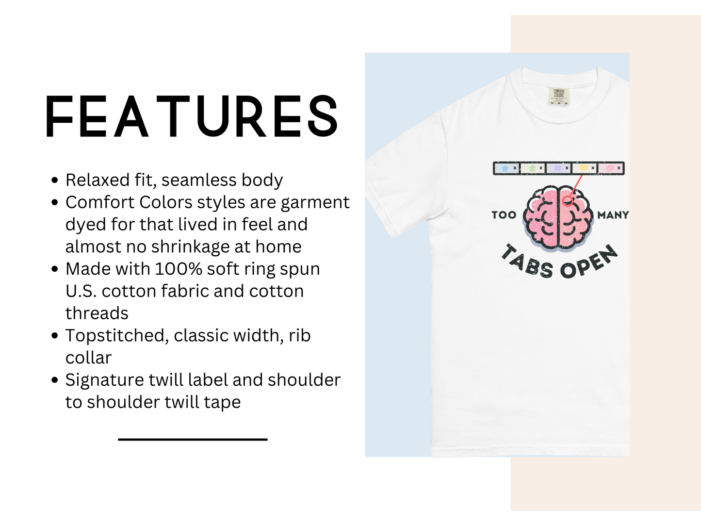 š§ Comfort ColorsĀ® "Too Many Tabs Open" ADHD T-Shirt - Unisex Graphic Tee