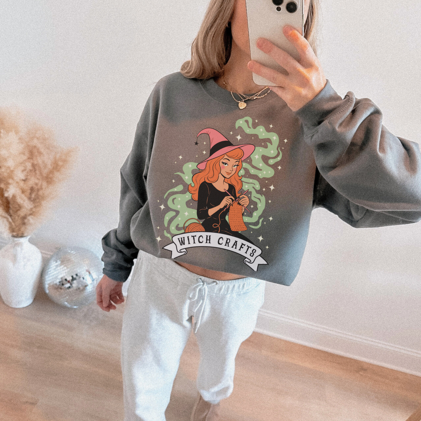 WITCH CRAFTS RETRO Knitting Halloween Sweatshirt,