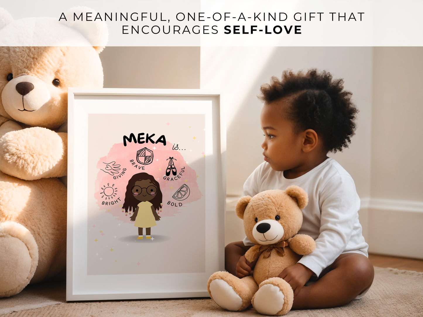👧 Custom Digital Kids’ Affirmation Art, Personalized Kids' Room Character & Positive Traits Print
