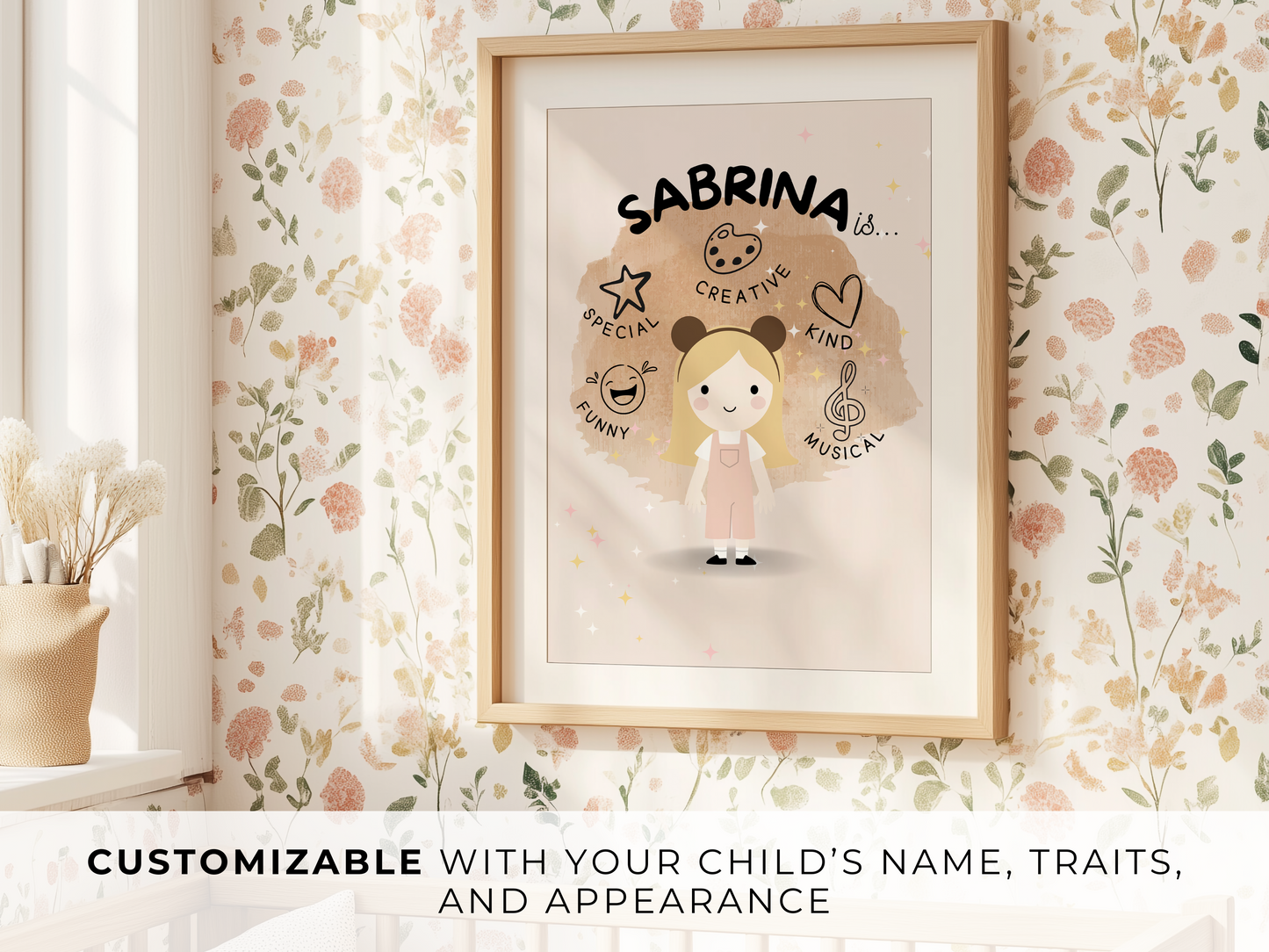 👧 Custom Digital Kids’ Affirmation Art, Personalized Kids' Room Character & Positive Traits Print