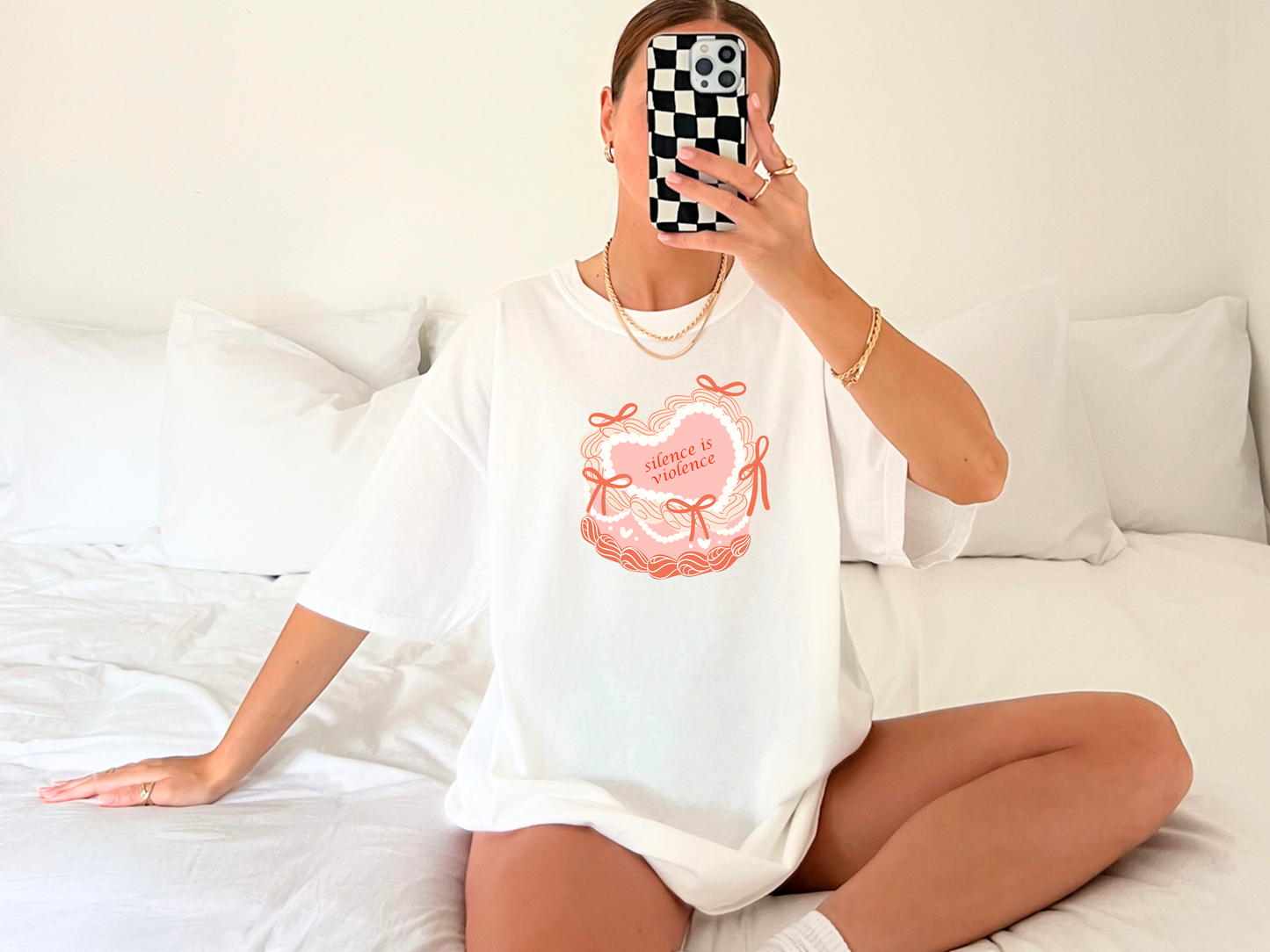 Comfort ColorsĀ® "Silence is Violence" Coquette Cake T-Shirt - Vintage Political Tee