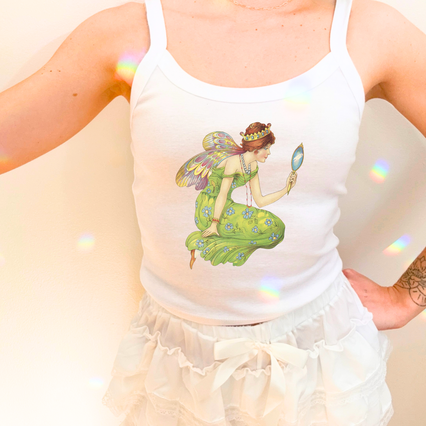 VINTAGE FAIRY GODDESS Cropped Micro-Rib Tank Top