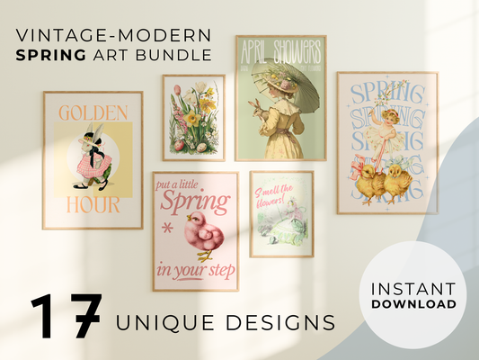 👒 Vintage-Modern Spring Wall Art Bundle – Authentic Vintage Art Reimagined