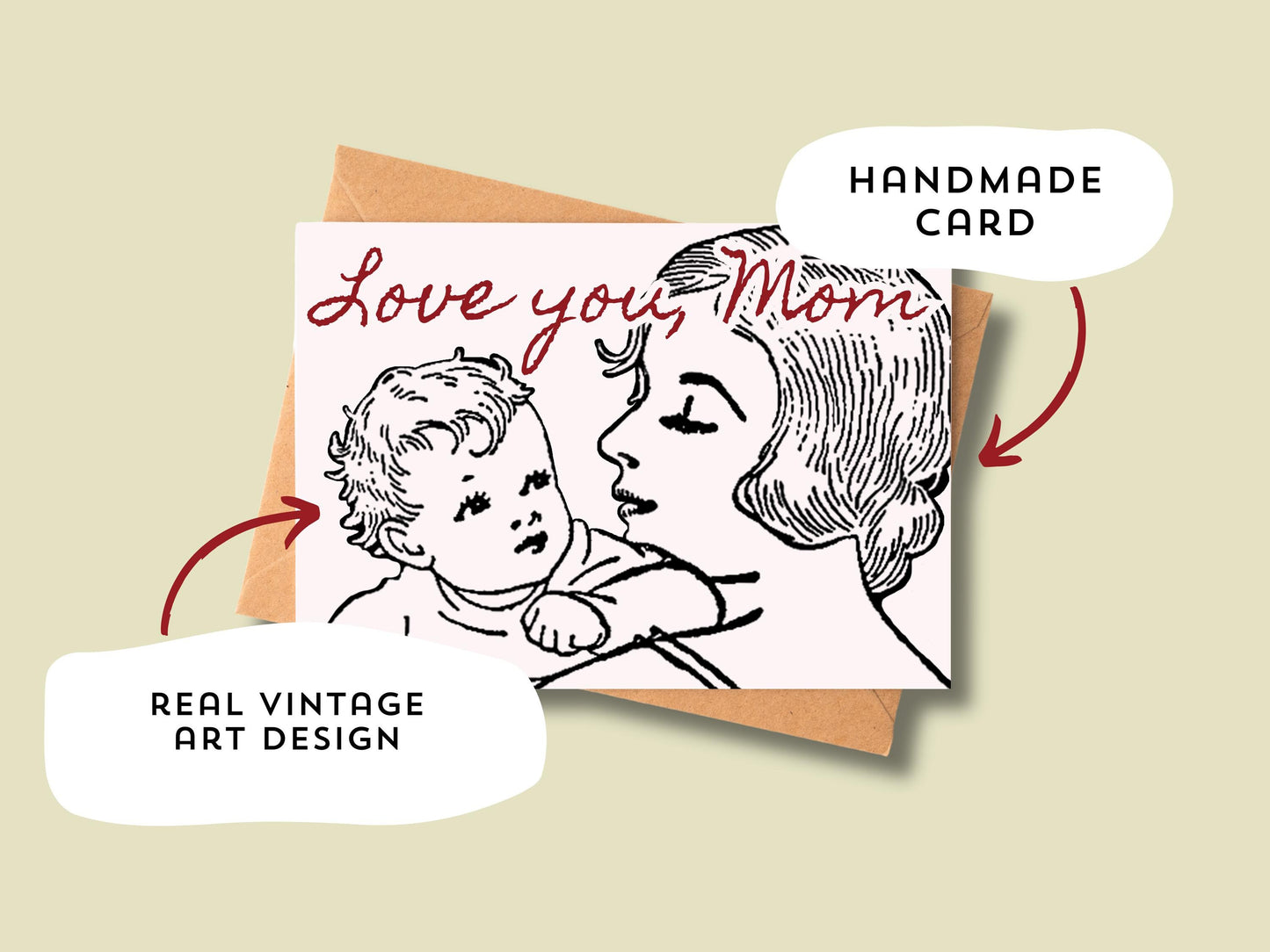 🌸 Love You, Mom Happy Mother’s Day Card -  Vintage Mother & Baby Art