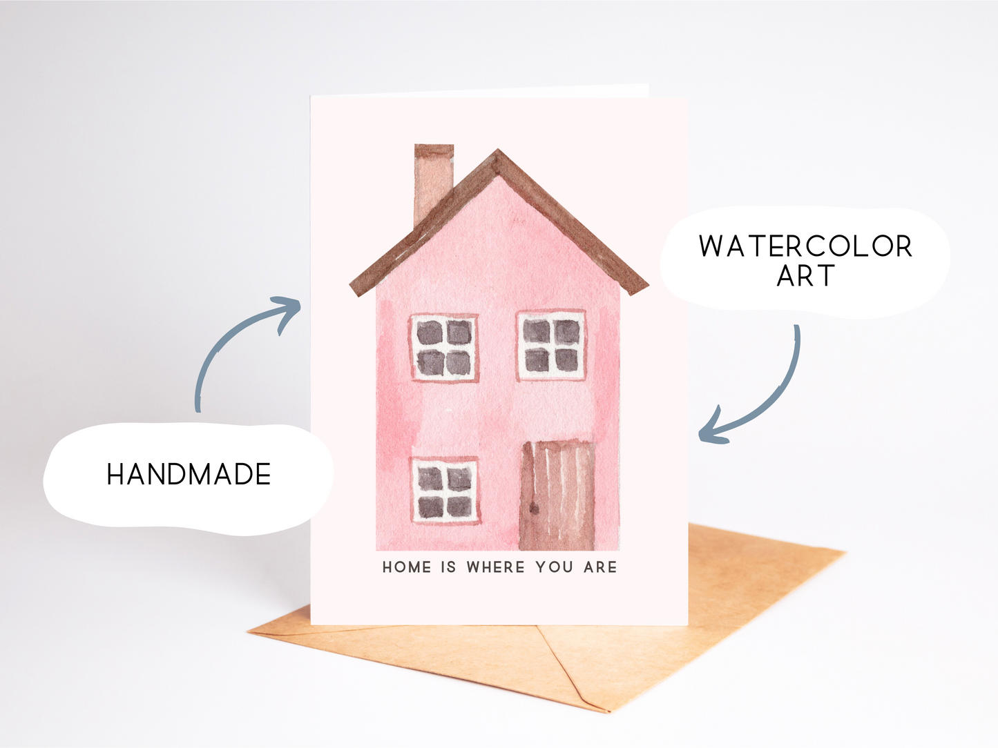 🏡 Romantic Watercolor Love Card – ‘Home is Where You Are’ Handmade Greeting