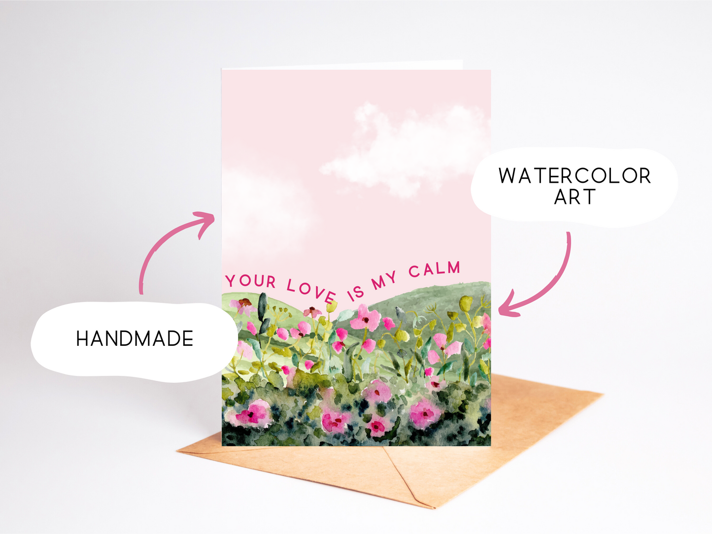 🌸 Romantic Watercolor Love Card – ‘Your Love is My Calm’ Valentine's Greeting