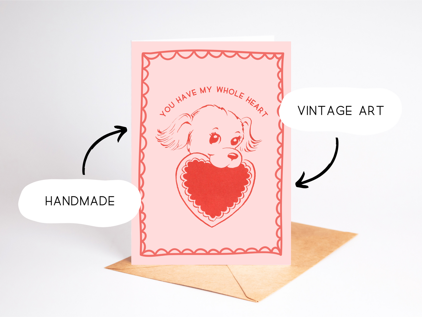 🐶 Pink & Red Vintage Romantic Card –  Puppy Love Coquette Art