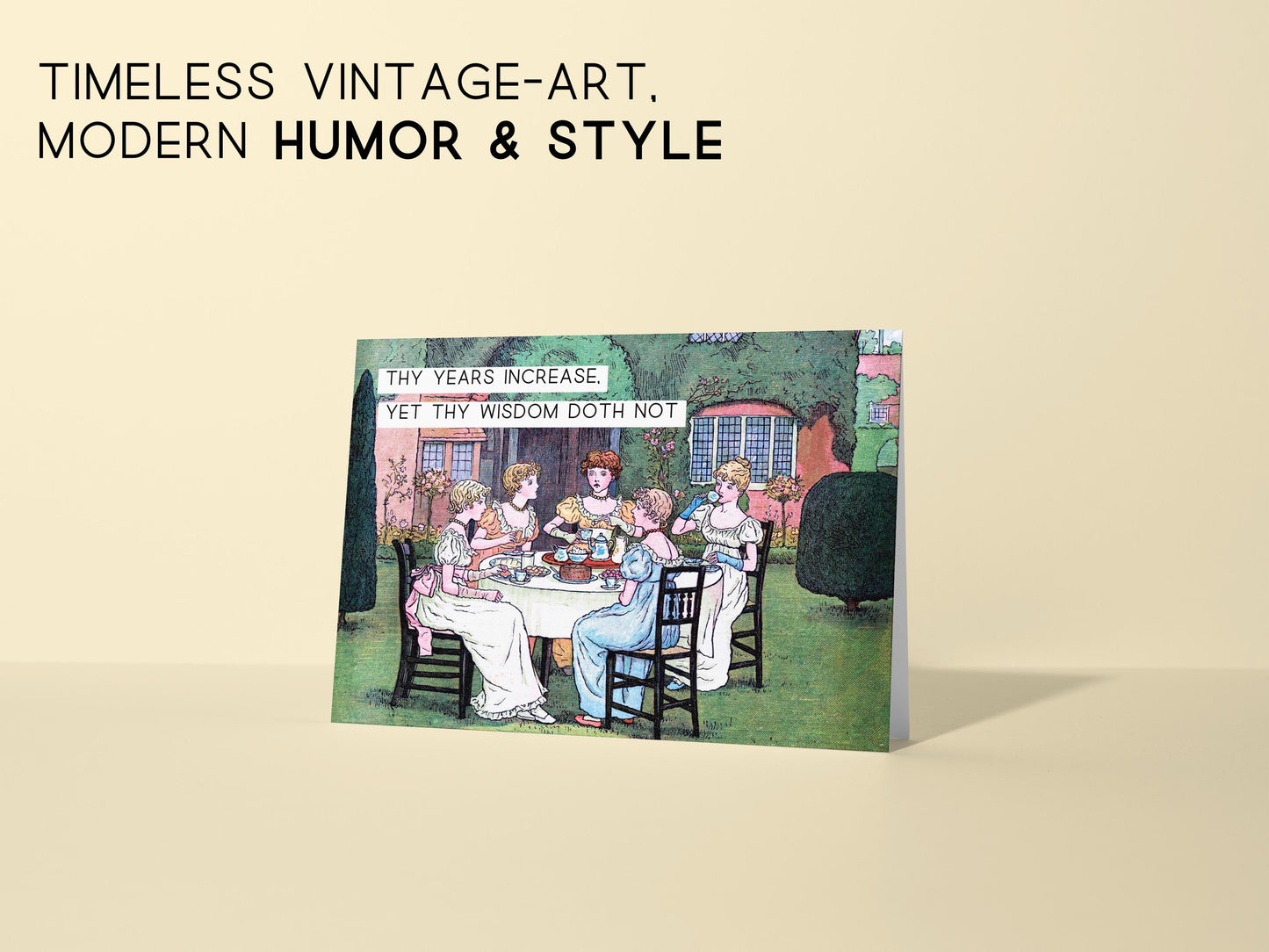 π Victorian Humor Happy Birthday Card - Vintage Tea Party Art