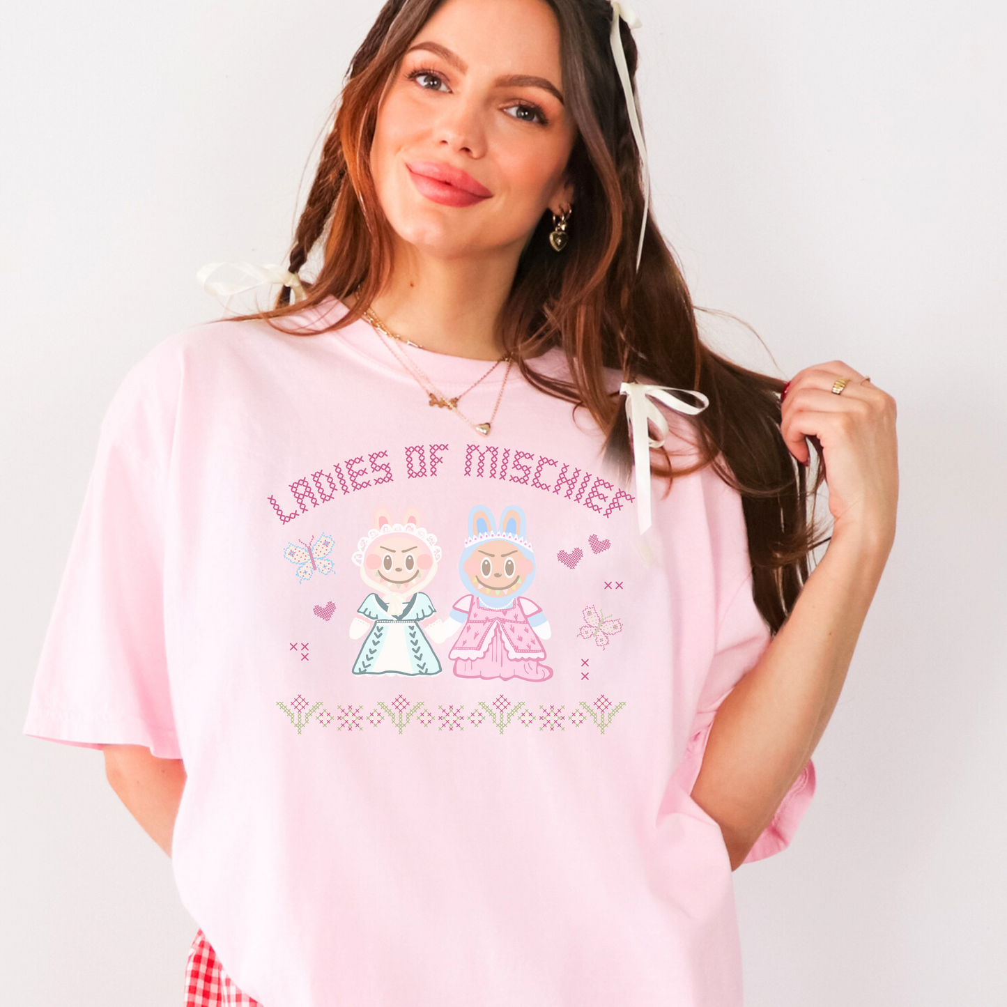 LABUBU INSPIRED LADIES OF MISCHIEF Kawaii Cross Stitch Tee