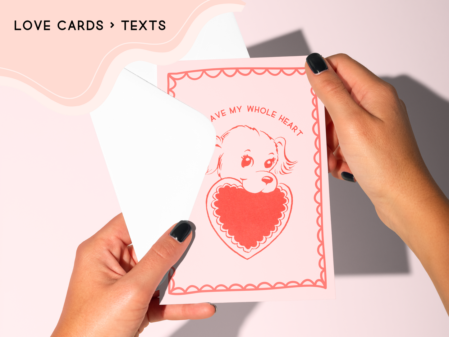 🐶 Pink & Red Vintage Romantic Card –  Puppy Love Coquette Art
