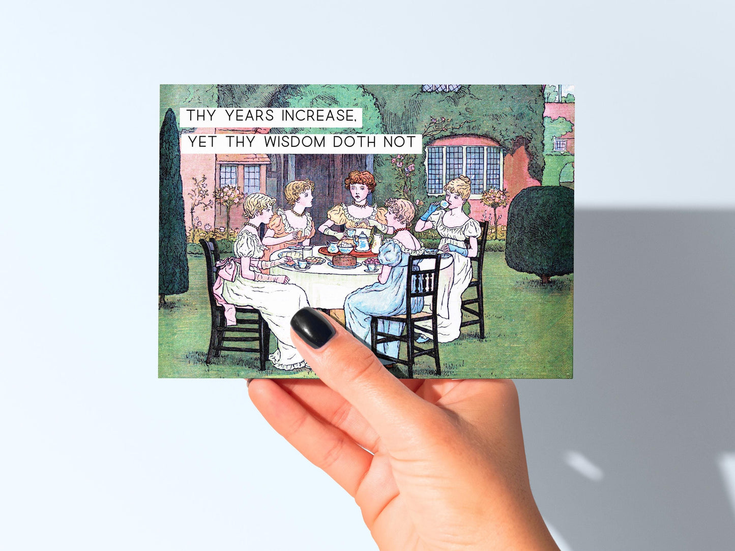 π Victorian Humor Happy Birthday Card - Vintage Tea Party Art