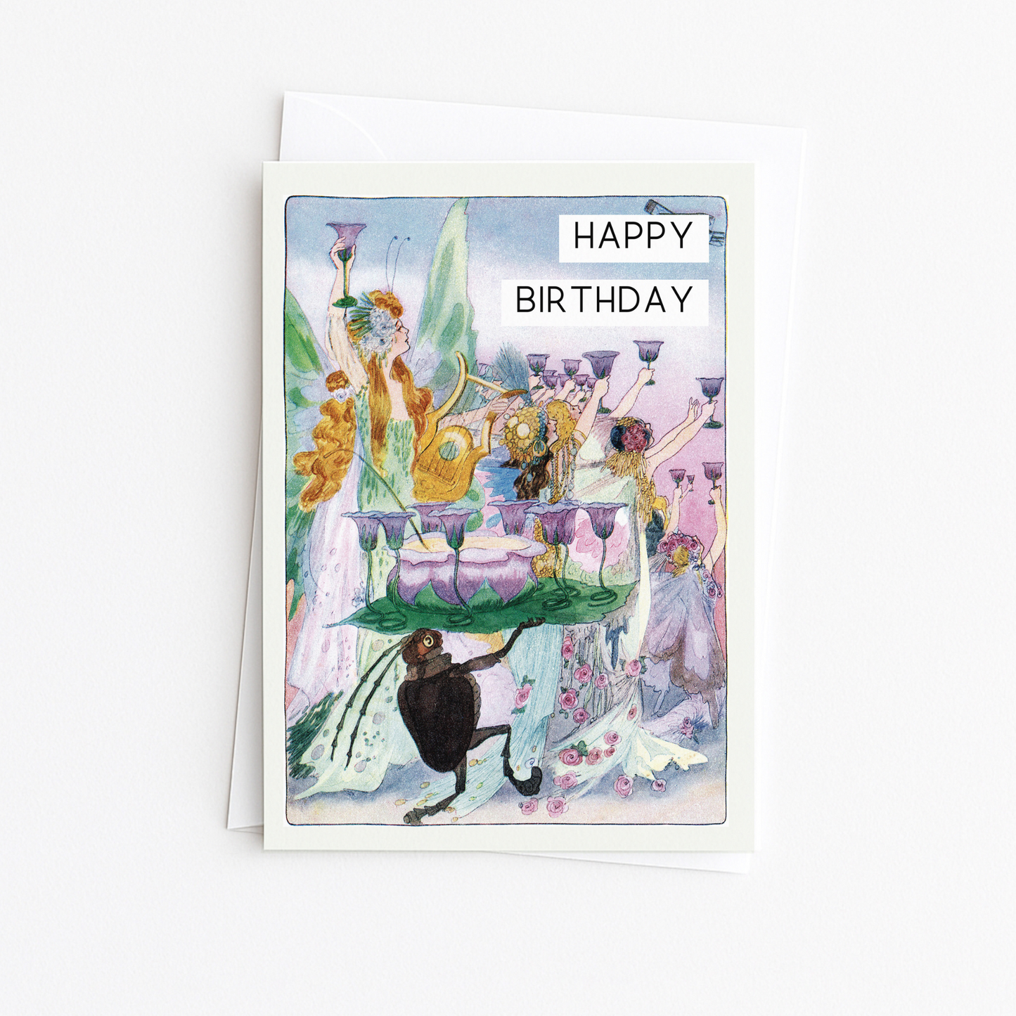FAIRY BIRTHDAY PARTY Vintage Art Greeting Card