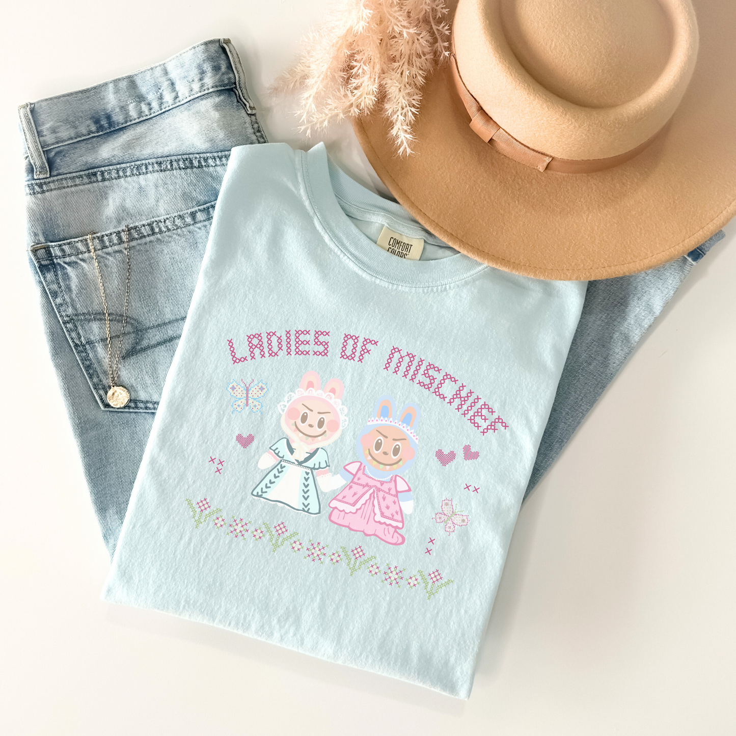 LABUBU INSPIRED LADIES OF MISCHIEF Kawaii Cross Stitch Tee