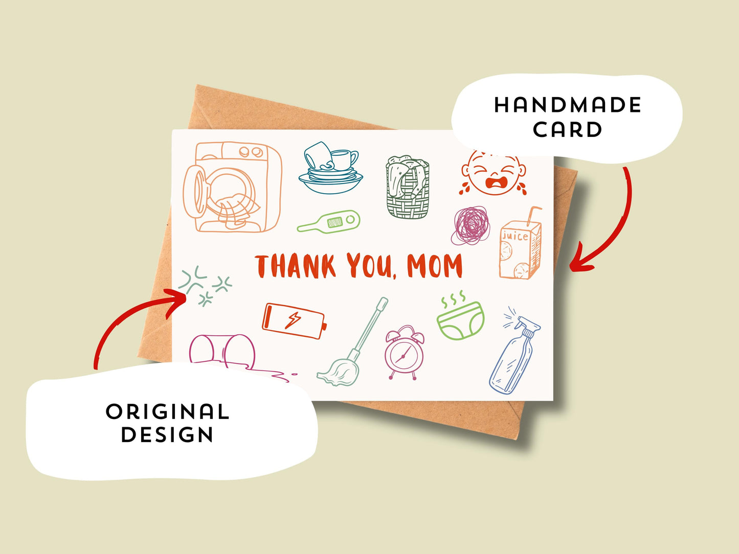 🧽 Thank You Funny & Relatable Mother’s Day Card - Modern Mom Life Doodle Art
