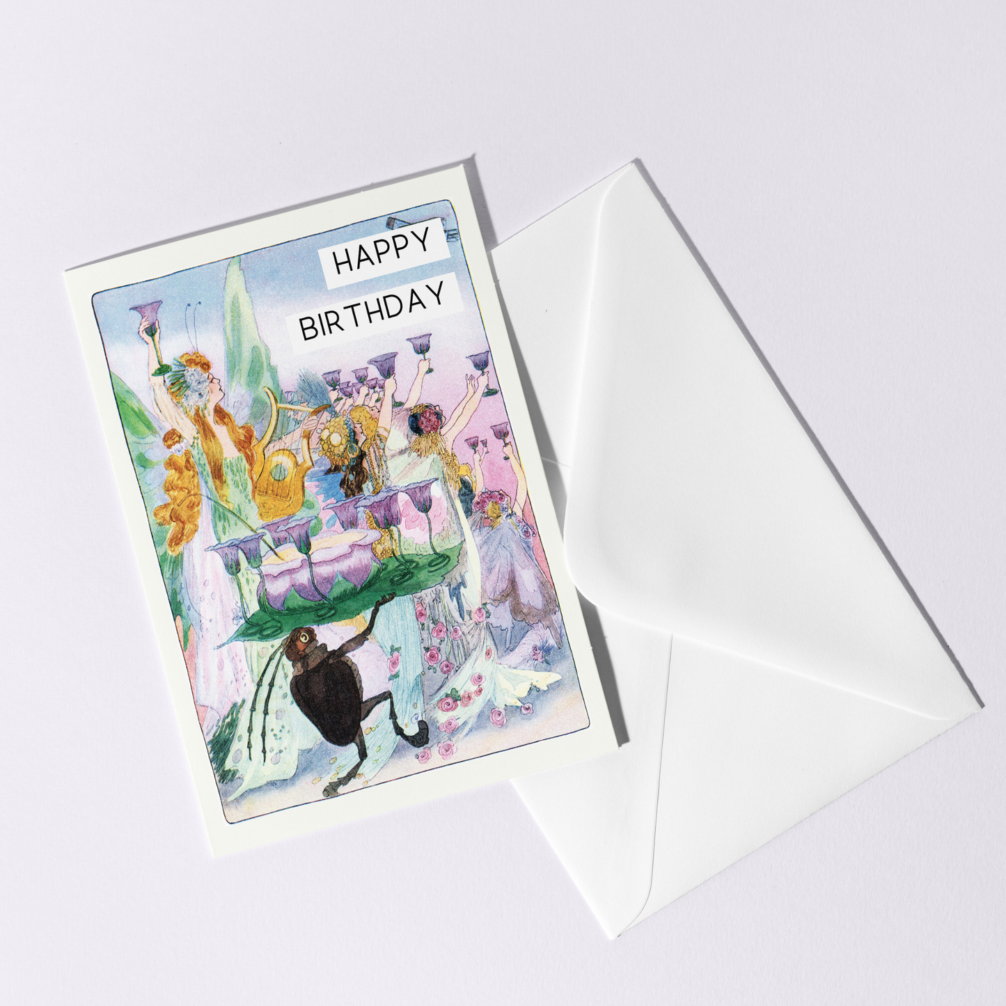 FAIRY BIRTHDAY PARTY Vintage Art Greeting Card