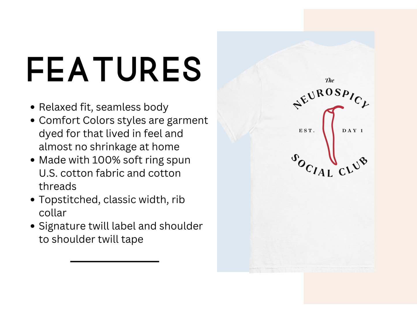 Comfort ColorsĀ® Neurospicy Social Club T-Shirt - Funny Neurodivergent Graphic Front & Back Tee