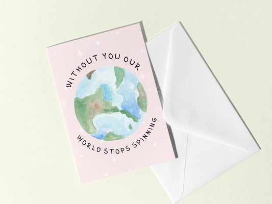 π Our World Stops Happy Motherβs Day Card - Watercolor Earth Art
