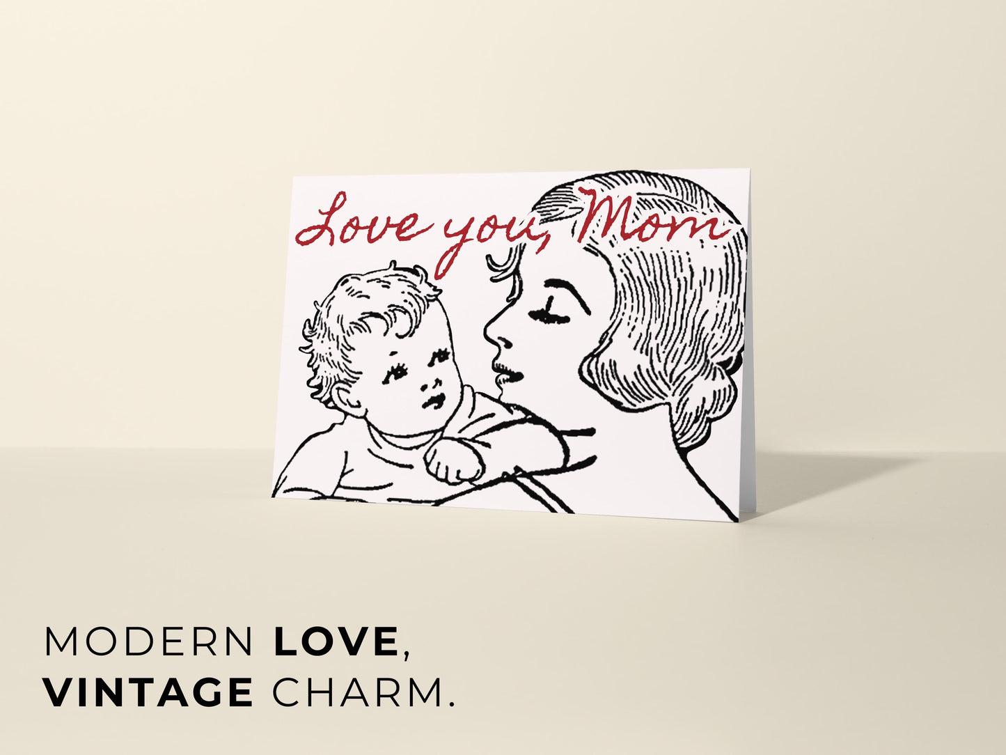 🌸 Love You, Mom Happy Mother’s Day Card -  Vintage Mother & Baby Art