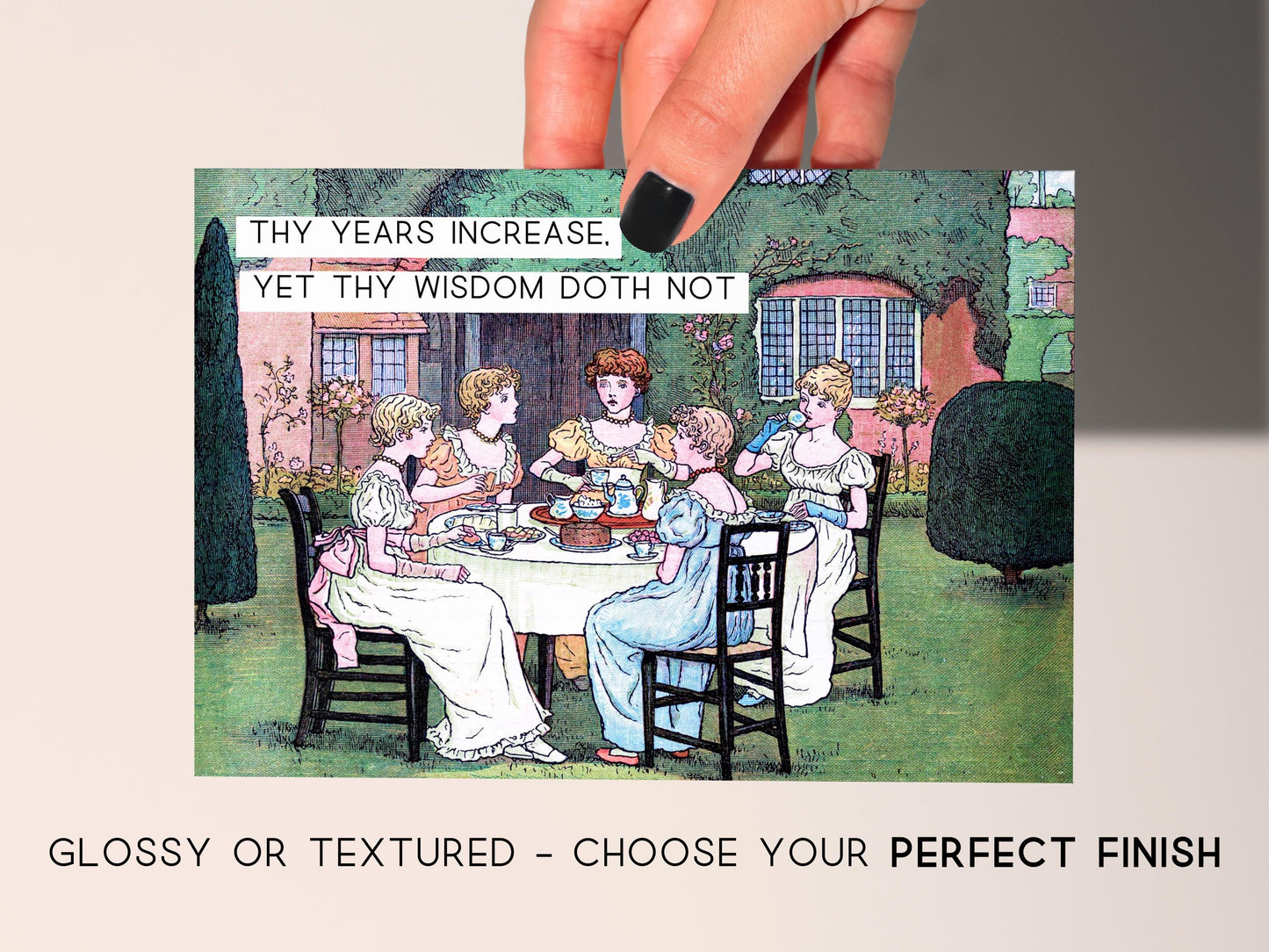 π Victorian Humor Happy Birthday Card - Vintage Tea Party Art