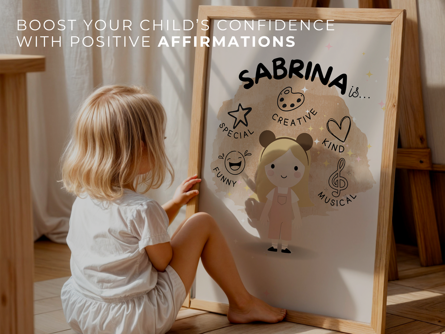 👧 Custom Digital Kids’ Affirmation Art, Personalized Kids' Room Character & Positive Traits Print