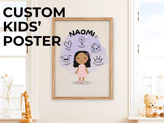 🖍️ Personalized Kids’ Affirmation Poster - Custom Name Character & Positive Traits Art Print