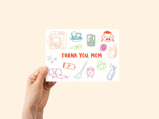 π§½ Thank You Funny & Relatable Motherβs Day Card - Modern Mom Life Doodle Art