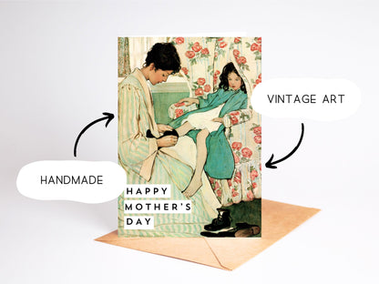 🎨 Vintage Art Happy Mother’s Day Card - Authentic Mother & Daughter Painting