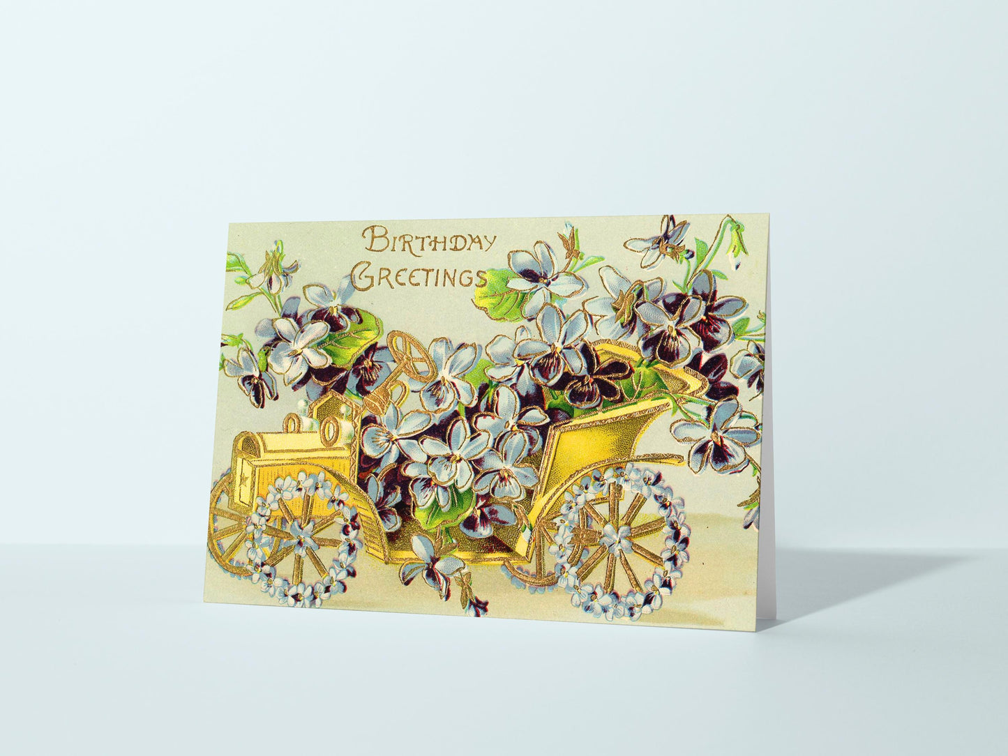 🎠 Vintage Carriage Happy Birthday Card - Floral Vintage Art