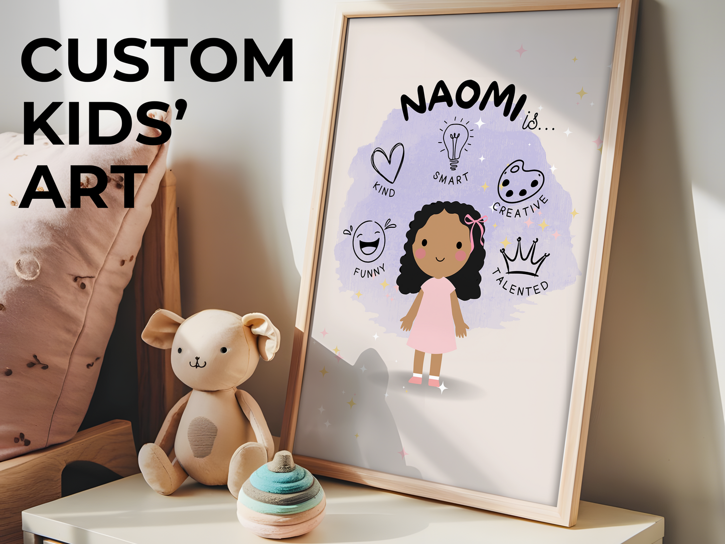 👧 Custom Digital Kids’ Affirmation Art, Personalized Kids' Room Character & Positive Traits Print