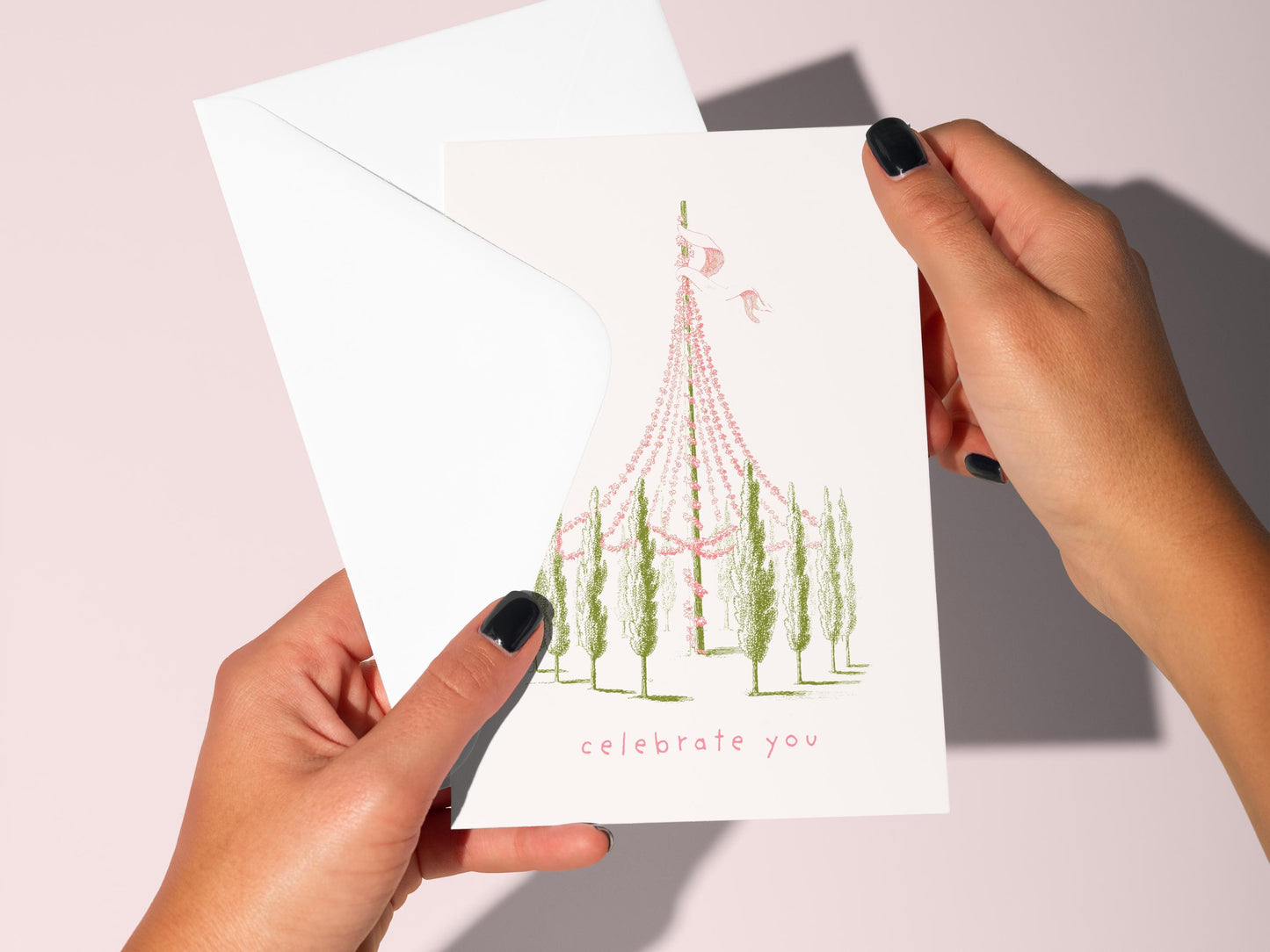 🌸 Vintage Maypole Celebration Card, Pastel Birthday Art