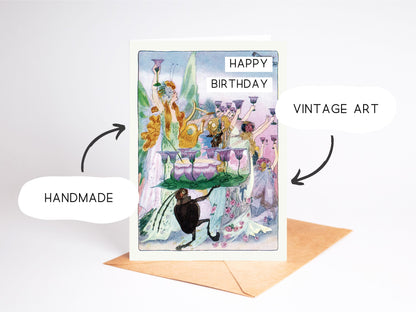 🧚‍♀️ Whimsical Fairy Happy Birthday Card - Vintage Fantasy Art