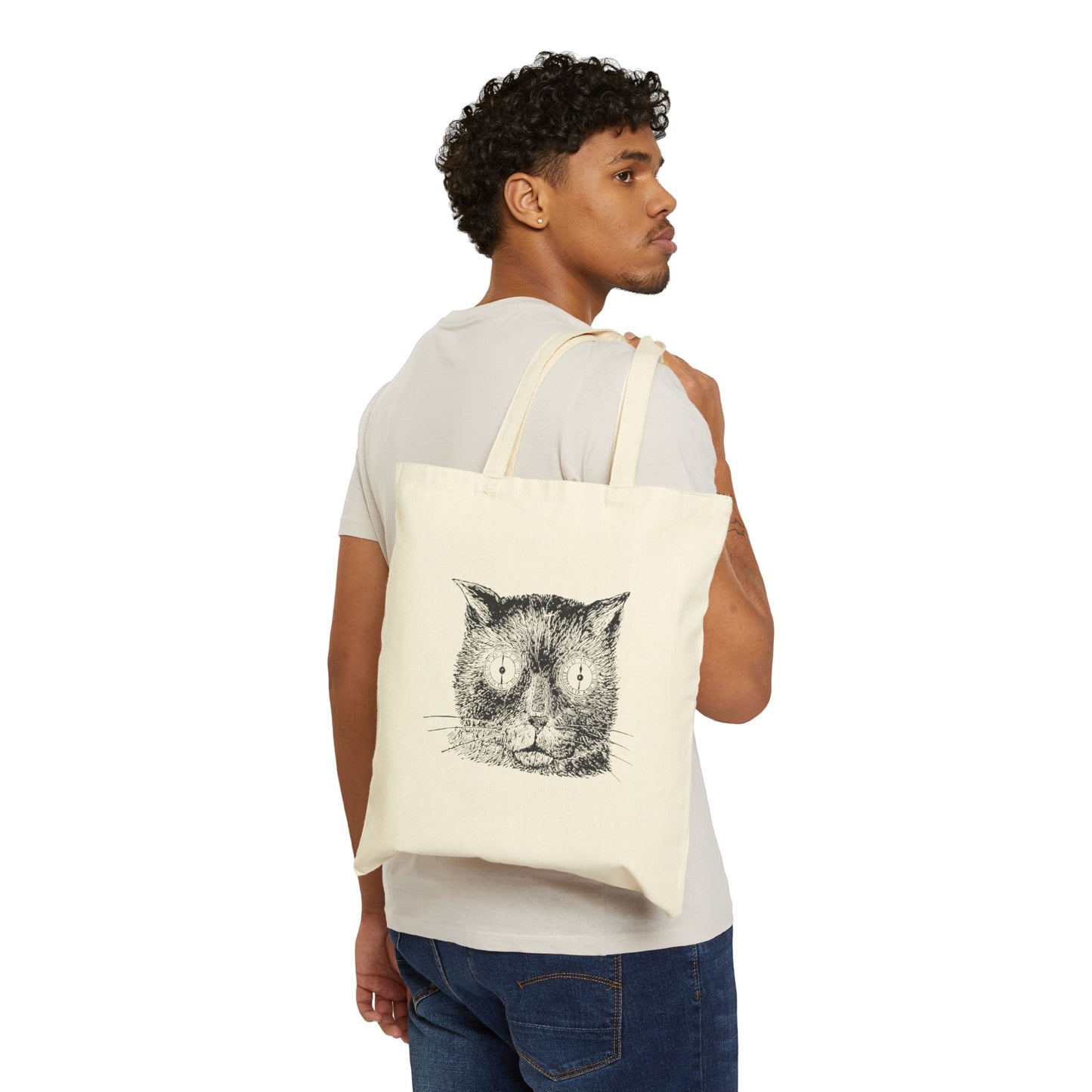 Cute Cat Illustration Cotton Canvas Tote Bag, Eco-Friendly Shopping Bag, Pet Lover Gift, Animal Art Bag, Reusable Grocery Tote