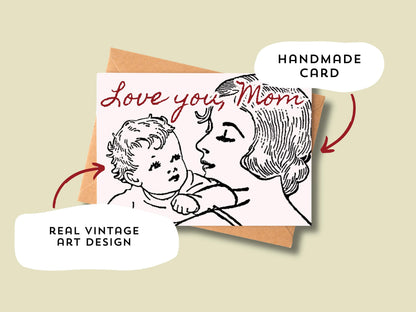 🌸 Love You, Mom Happy Mother’s Day Card -  Vintage Mother & Baby Art