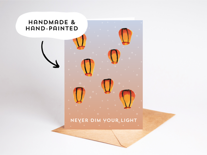 Handmade Support Watercolor Lantern Greeting Card