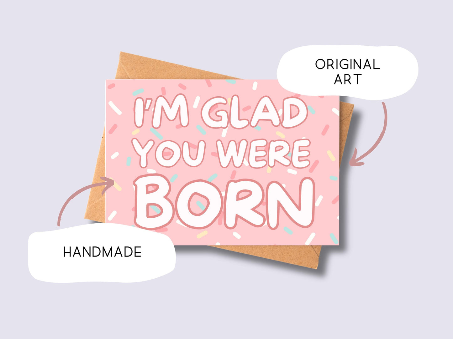 🎀 I'm Glad You Were Born Birthday Card - Minimalist Sprinkle Design