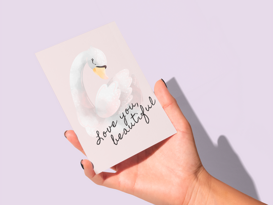 🦢 Vintage Swan Love Card – Pastel Watercolor Greeting Card for Her