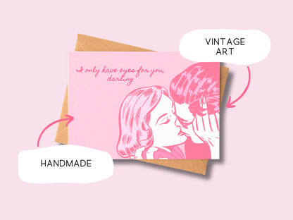 💋 Romantic Vintage Love Card – Retro Pink Kissing Art