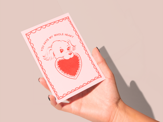 🐶 Pink & Red Vintage Romantic Card –  Puppy Love Coquette Art