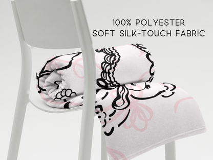 Coquette Style Soft Throw Blanket – 60"x80" Pink Aesthetic with Bows and Line Art
