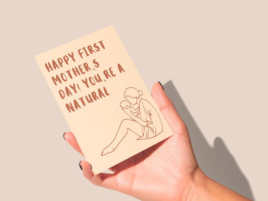 🍼 First Mother’s Day Support Card - Minimalist Neutral New Mom Line Art