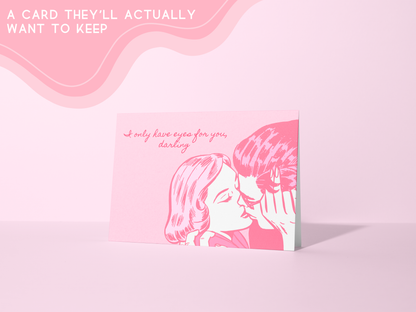 💋 Romantic Vintage Love Card – Retro Pink Kissing Art