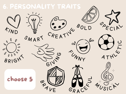 🖍️ Personalized Kids’ Affirmation Poster - Custom Name Character & Positive Traits Art Print