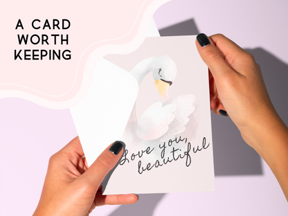 🦢 Vintage Swan Love Card – Pastel Watercolor Greeting Card for Her