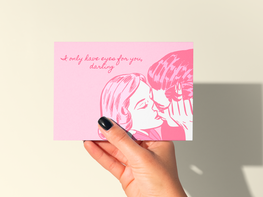 💋 Romantic Vintage Love Card – Retro Pink Kissing Art