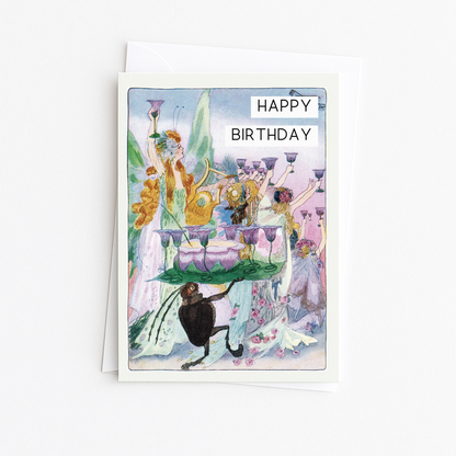 FAIRY BIRTHDAY PARTY Vintage Art Greeting Card