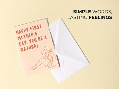 🍼 First Mother’s Day Support Card - Minimalist Neutral New Mom Line Art