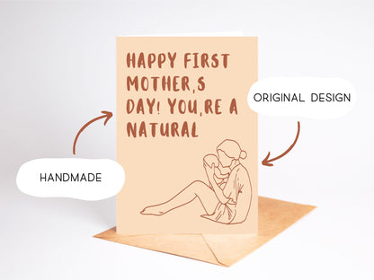 🍼 First Mother’s Day Support Card - Minimalist Neutral New Mom Line Art