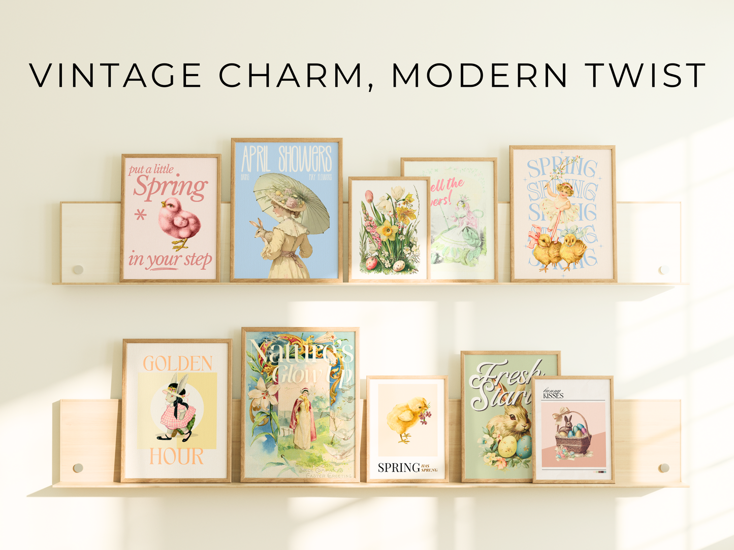 👒 Vintage-Modern Spring Wall Art Bundle – Authentic Vintage Art Reimagined