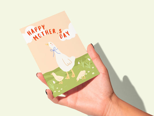 🐣 Mother Goose Happy Mother’s Day Card - Modern Boho Mom & Babies Art