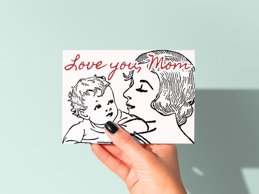 🌸 Love You, Mom Happy Mother’s Day Card -  Vintage Mother & Baby Art